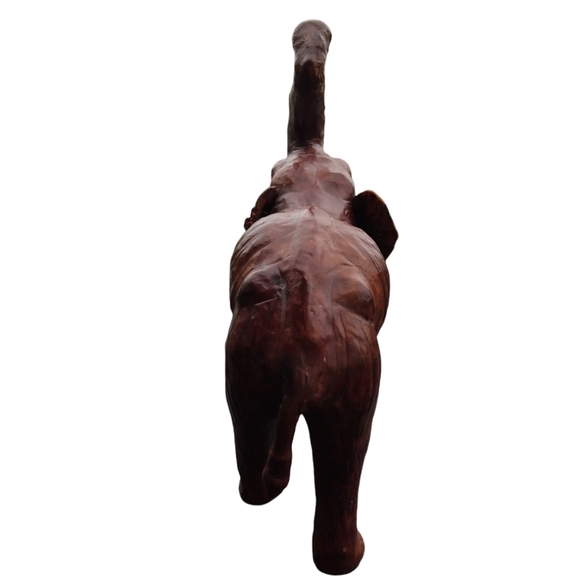 Vintage Leather Wrapped Elephant Statue Brown BoHo Unique African Home Decor - Picture 4 of 7